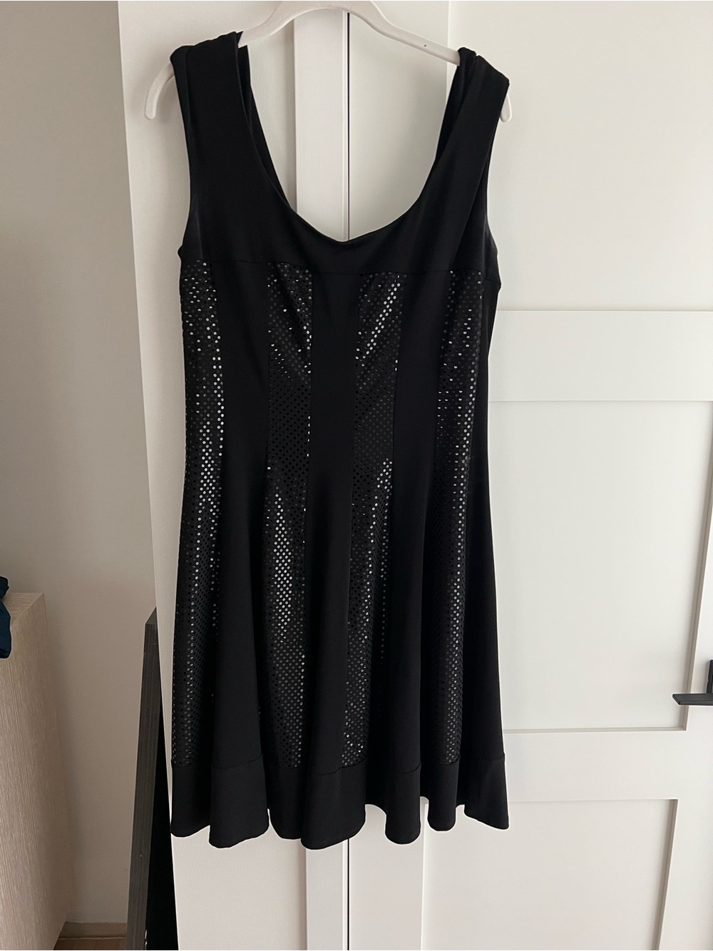 connected apparel Black Sleeveless Fit-and-Flare Mini Dress with Shimmer Panels